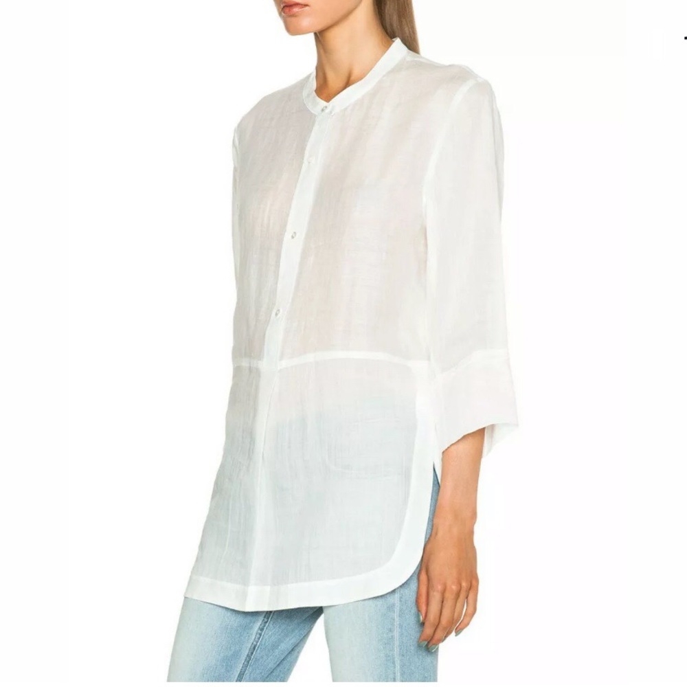 VINCE Collarless Ramie-Voile White Tunic